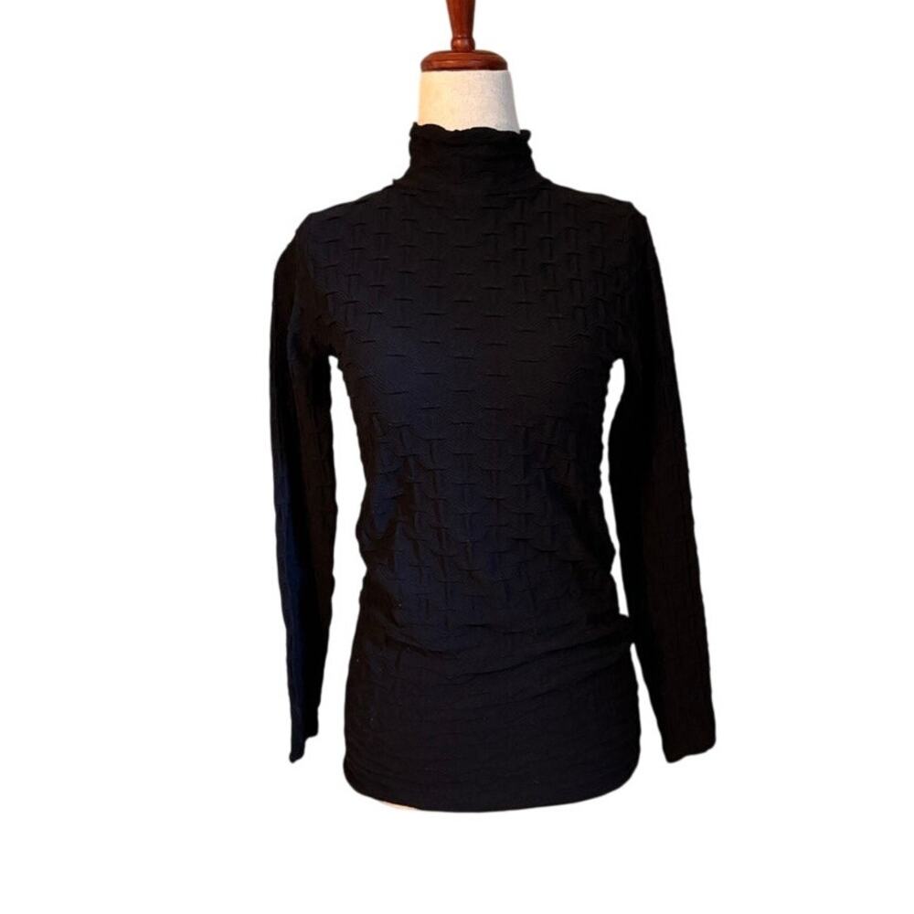 Tees by Tina Black Textured Mock Neck Long Sleeve Top OS